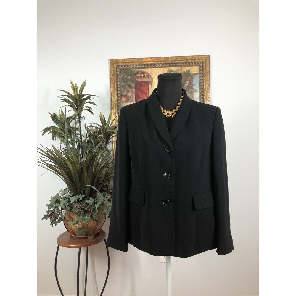 Kasper Blazer Womens‎ 10P Black 3 Buttons Office Clueless Preppy Long Sleeve
